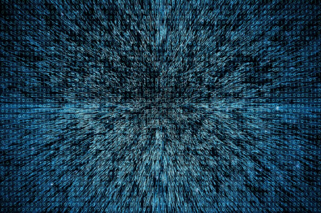 Digital dark blue vortex cyber space virtual world metaverse background